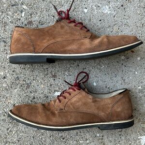 BARNEYS NEW YORK Suede 4-Eye Bluchers - Brown / Brick Red laces - Size 10 Mens
